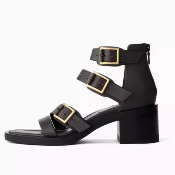 RAG & BONE l Metal Gray Strappy Heel Fallon Leather Sandal Brass Buckle 9.5 - Picture 14 of 14